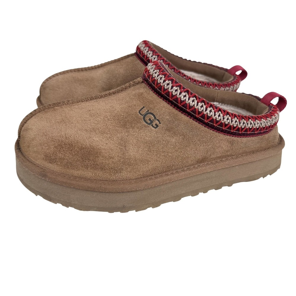 UGG Tasman Slip On Kids Sz 3 Chestnut Suede Sheepskin Casual Clog Slipper